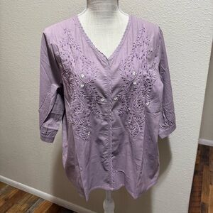 KOMILI - Embroidered Lavender Women's Top - Size Large - NWT